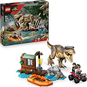 LEGO Jurassic World River Escape and T. Rex to the Hunt - Interactive Toy Dinosaur Figure, Boat, Quad and 2 Minifigures - Birthday Gift for Boys and Girls Ages 5+ 76975