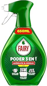 Fairy Power Without Soaking Lemon Spray, Pre-Treatment For Tableware And Kitchen, Effective With 100% Fat, Anti-Grease, Degreasing, Quick And Effortless Cleaning, 650ml