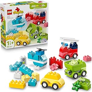 LEGO Duplo Creative Vehicles - Fine Motor Educational Game - Cars, Fire Truck, Helicopter and Toy Trucks - Birthday Gift for 1+ Year Old Boys and Girls - 10474