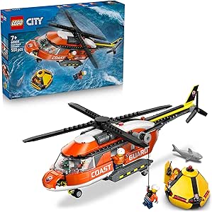LEGO City Coast Guard Helicopter Toy - Emergency Vehicle Model with Sliding Doors, 4 Minifigures and Shark Figure - Birthday Gift for 7+ Year Old Boys - 60503