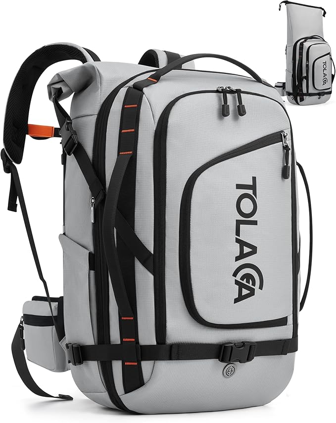 Tolaccea Mochila de Viaje Expandible 40L-55L, Mochila Viaje Cabina Avion TSA, Mochila Grande para Portátil 17,3, Travel Backpack Impermeable para Hombre Mujer, Senderismo y Acampada