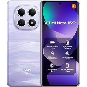 XIAOMI REDMI Note 15 5G - Smartphone de 8+256GB, Pantalla AMOLED FHD+ de 6,77, Snapdragon 6 Gen 3, cámara de 108 MP, batería de 5520 mAh, Cargador no Incluido, Morado (Versión ES)
