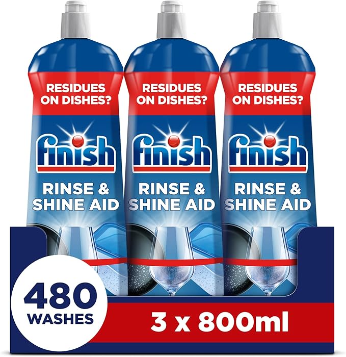 Finish Powerball Abrillantador Lavavajillas, vajilla seca, brillante y sin marcas - 3 unidades x 800ml - Total 600 lavados