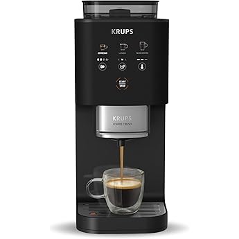 Krups Harmony, Cafetera Superautomática, 4 Bebidas de café y leche, Espumador De Leche, Limpieza automática, Funcioón de doble taza, Compacta, Color negro, EA5088E0