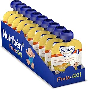 Nutribén Fruta And Go | 100% Natural Fruit Puree Bag, Orange Banana Pear and Biscuit - Pack of 10 units x 90g