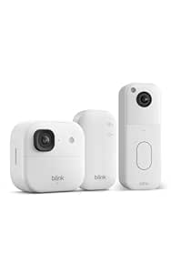 Cámara exterior 2K+ Blink + Videotimbre Blink adicional — cámara de seguridad inteligente inalámbrica, resolución de vídeo 2K, módulo de sincronización básico Incluido: sistema de 1 cámara, Blanco