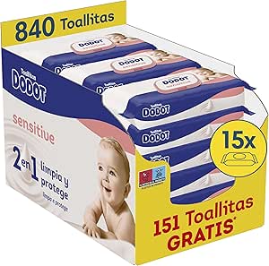 Dodot Sensitive Wipes for Baby, 15 Packs of 56 Units = 840 Wipes, Optimal Skin Protection