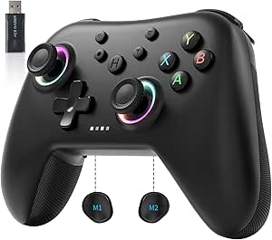 AceGamer Aurora 2.4G Mando inalámbrico para PC Windows/Switch 2/Switch/Steam/iOS/Android, Mando para PC con joystick de efecto Hall, Botón trasero programable, Actuador resonante lineal, Turbo,