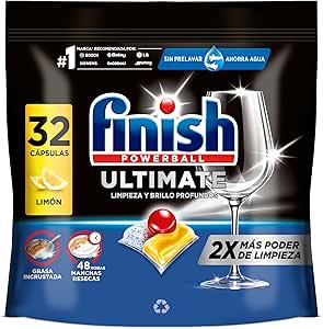 Finish Powerball Ultimate All in 1 Pastillas para el lavavajillas, aroma limón, 32