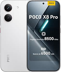 XIAOMI POCO X8 Pro 8+512GB Smartphone, Dimensity 8500-Ultra, 6500mAh Battery, Sony IMX882 50MP Sensor with OIS, 1 Year Extra Warranty, Charger Not Included, White (ES Version)