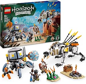LEGO Horizon Adventures Aloy and Varl vs. Crab and Serrated Teeth, Toy with Robots and Monsters, Minifigures with Bow and Weapons, Gamer Gift for Boys and Girls 9 Years and Up 77037