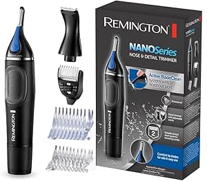 Remington Nano Series Nose and Ear Hair Trimmer Nose, Ears, Eyebrows and Facial Hair, Vertical Trimmer, 2 Combs, Precision Cutter with Adjustable Comb, Water Resistant – NE3870