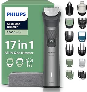 Philips 17-in-1 All-in-One Trimmer Series 7000 - Men's Hair Clipper and Shaver for Face, Head and Body, Self-Sharpening Steel Blades, 26 Lengths, Refillable, MG7961/15