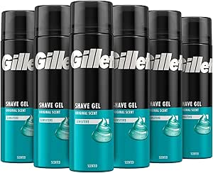 Gillette Classic Shaving Gel For Sensitive Skin For Men, Helps Protect Against Shaving Irritation, Comfort Glide Formula, 200ml x6