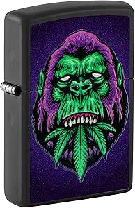 Zippo Windproof Lighter - Cannabis Gorilla - Matte Black Finish, Black Light Effect - Refillable - Reusable - Windproof Design - Gift Box - Made in USA