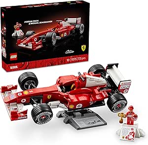 LEGO Icons Ferrari F2004 & Michael Schumacher - Adult Model F1 Car - V10 Engine with Collectible Pilot Minifigure - Gift for Men and Women Formula 1 Fans - 11375