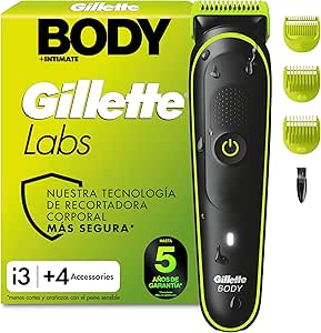 Gillette Labs i3 Body + Intimate Male Body Shaver with 3 Combs, Black/Green – Waterproof Body Epilator, Skinfirst Technology, 80 min Use, Shaves the Body and Intimate Area