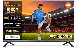 XIAOMI TV F Pro 55, 55 Inch (140 cm), 4K UHD QLED, Smart TV, Fire OS8, Alexa Voice Control, HDR10+, Game Boost Mode 120Hz, MEMC, 2GB+32GB, Compatible with Apple AirPlay