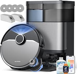 Ultenic MX50 Robot Vacuum Cleaner and Floor Mop with AI and All-in-One Station | Self-Cleaning with Hot Water 65°C and Drying 45°C | Extendable Mop and Automatic Lift | 20000 Pa Self-emptying 90 Days