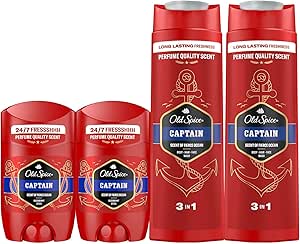 Old Spice Captain Deodorant Stick for Men 2 x 50 ml + Gel and Shampoo for Men, 3 in 1 2 x 400 ml, Fresh 24 Hours, Every Day with Daily Use, Long-Lasting Perfume, Exceptional Fragrance