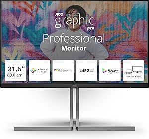 AOC U32U3CV Monitor 32 Inch UHD, 60Hz, Nano IPS, 4 ms GtG, Adaptive Sync., VESA HDR400, Height Adjustable, Speakers (3840x2160, 2X HDMI 2.0, 1x DP 1.4, USB-C), Black