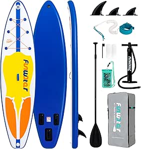 FunWater Tabla de Surf Hinchable de Pie, Sup con Remo Ajustable, Bomba, Mochila de Viaje, Correa de Seguridad y Funda Impermeable para Teléfono Móvil