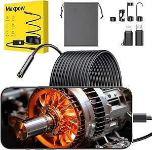 Maxpow Endoscopio Camara de Inspeccion - Boroscopio Ajustable con 8 LED, Sonda Impermeable IP67 para Inspección de Desagües para Android/iOS Motor y plomería 5m - Upgraded