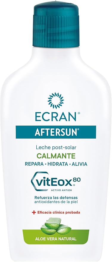 Ecran - Aftersun Leche Post Solar Hidratante y Reparadora con Aloe Vera Natural, Hidrata, Calma, Alivia y Repara, Textura Ligera y Rápida Absorción, Fórmula con VitEox 80 - 200 ml