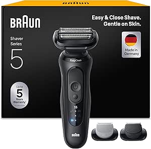 Braun Series 5 Men's Electric Shaver, 52-N1650SI, Black | Beard Shaver Waterproof Rechargeable 50 Min Use Body Trimmer Head