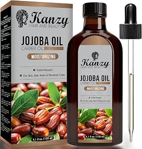 Kanzy Jojoba Oil 120ml Cold Pressed Vegan Moisturizing for Hair, Face, Cuticles, Body and Nails Jojoba Oil Hexane Free