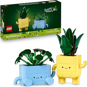 LEGO Botanicals Happy Plants – Decoration for Bookshelf and Youth Bedroom – Toy with 2 Colourful Artificial Plants and Cartoon Faces – Gift for 9+ Years Old Girls 10349