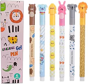 Erasable Gel Pens Set, 6 Pieces, Thermosensitive Erase Ink, Ink and Barrel Designs, Erases Without Consuming the Sheet, Children Children Party Birthday Gift, 0.5 mm Tip