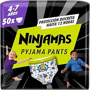 Dodot Ninjamas Diaper-Panty, Size 4-7 Years (17-30 kg), 50 Panty Diapers, Night Diaper with Spaceships, All Night Leak Protection