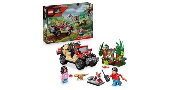 LEGO Jurassic World Huida en Todoterreno y Raptor al Acecho  2 Figuras de Dinosaurios Coche de Juguete y 2 Minifiguras  Regalo para Nios de 6 Aos y Fans de la Pelcula 76972