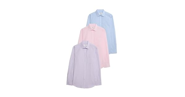 Marks  Spencer Pack de 3 Camisas con Bolsillo Ajustadas de Mezcla de algodn de Planchado fcil 41 cm UK 16in