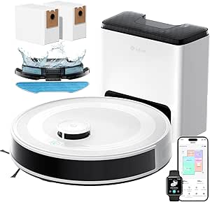 Lefant M2 Plus Robot Vacuum Cleaner and Floor Mop, 6000Pa Suction, White | Smart Mapping with Self-Emptying Base, LiDar dToF Navigation, Ideal for Cleaning Carpets, Hard Floors and Pet Hair