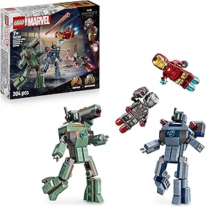 LEGO 文 Marvel Iron Man & War Machine vs. Hammer Drones - Building Toy with 2 Minifigures & 2 Action Figures with Stud Shooters - Super Hero Gift for 7+ Year Old Boys - 76320