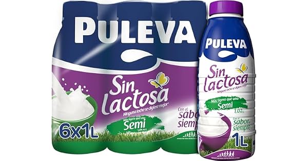 Puleva  Leche Puleva Sin Lactosa Semidesnatada 1  MG Fcil de Digerir Rico en Calcio y Vitaminas A D y E Ideal para Intolerantes a la Lactosa Pack 6 x 1 L