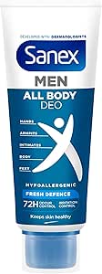 Sanex Men All Body Cream Deo Total Freshness 75 ml, Deodorant for Hands, Feet, Armpits, Body and Intimate Areas, 72 h Odor Protection Clinically Proven, Hypoallergenic