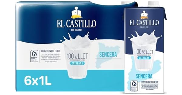 El Castillo  Leche Entera Rica en Calcio y Protenas Sin Gluten Sin azcares aadidos  Pack 6x1L