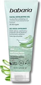 Babaria - Facial Scrub with Aloe Vera 100 ml, Removes Dead Cells and Impurities | Facial Cleansing Gel with Biodegradable Exfoliating Particles | 100% Vegan Facial Cleansers