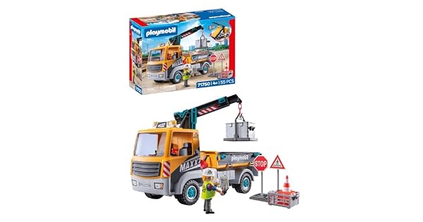 PLAYMOBIL  Action Heroes  Camin de Obra con gra  Juguetes de construccin para nios  Set de construccin  para nios a Partir de 4 aos  71750