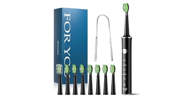 JTF Cepillo de Dientes Elctrico Snico  Limpieza Profunda para Encas Sensibles 5 Modos 45 Das de Batera 8 Cabezales IPX7 Impermeable Temporizador Inteligente Ideal para Viajes Negro