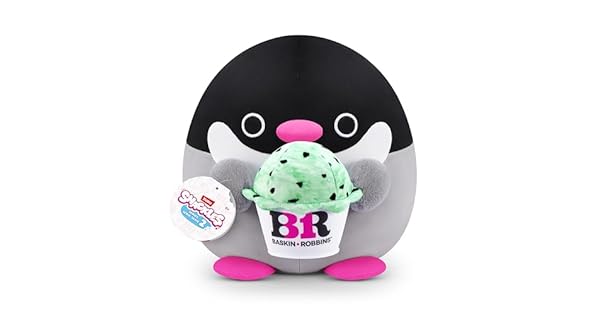 Snackles Serie 2 de 20 cm Snackle de ZURU mueco blandito y achuchable de Peluche 20 cm con Accesorio de Snack de Marca Penguin Baskin Robbin Regalos Dia de La Madre