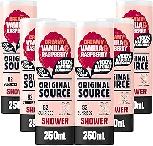 Original Source Vanilla & Raspberry Shower Gel, 100% Natural Fragrance, Vegan, Cruelty Free, Paraben Free, Large Pack of 6 x 250ml