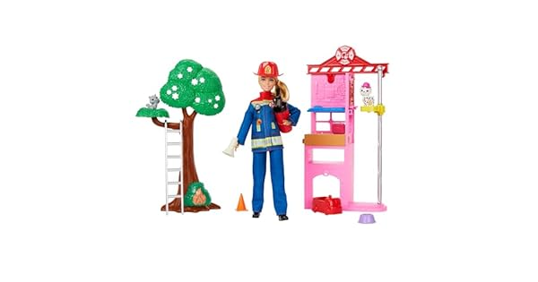 Barbie T Puedes Ser Mueca bombera con estacin de bomberos mascotas y accesorios para la lucha contra incendios juguete 3 aos HRG55
