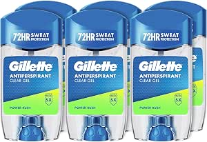 Gillette Clear Gel Antiperspirant & Deodorant Power Rush For Men, 70ml x 6