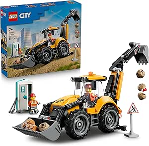 LEGO City Yellow Backhoe Loader - Toy Vehicle and 2 Minifigures - Front Bucket Truck and Backhoe - Birthday Gift for 7+ Year Old Boys - 60480