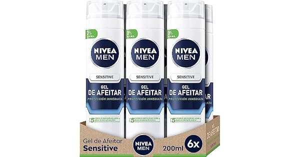 NIVEA MEN Sensitive Gel de Afeitar 6 x 200 ml para piel sensible gel facial con tecnologa Ultra Glide para un afeitado libre de irritaciones