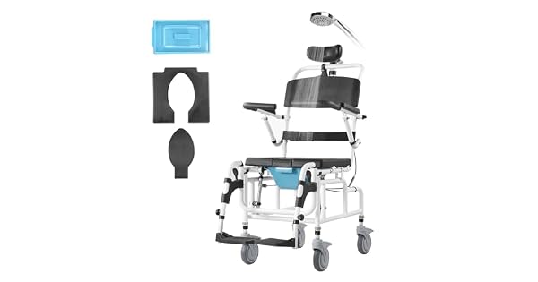 VEVOR Silla de Ruedas de Ducha de Aleacin de Aluminio para Ducha Interior con Freno para Adultos Discapacitados Silla de Transporte de Ducha de 136 kg de Capacidad 1085 x 550 x 1315 mm Negro